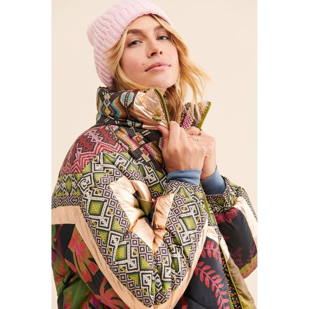 Farm Rio Puffer Jacket L Tropical Rauti Reversible Colorful Metallic WiNTER - Picture 7 of 14